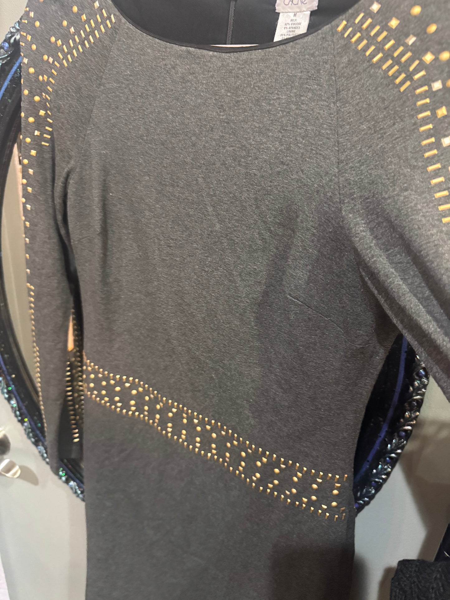 Cache Brand Dress - Gray with Gold Accent - Size Medium