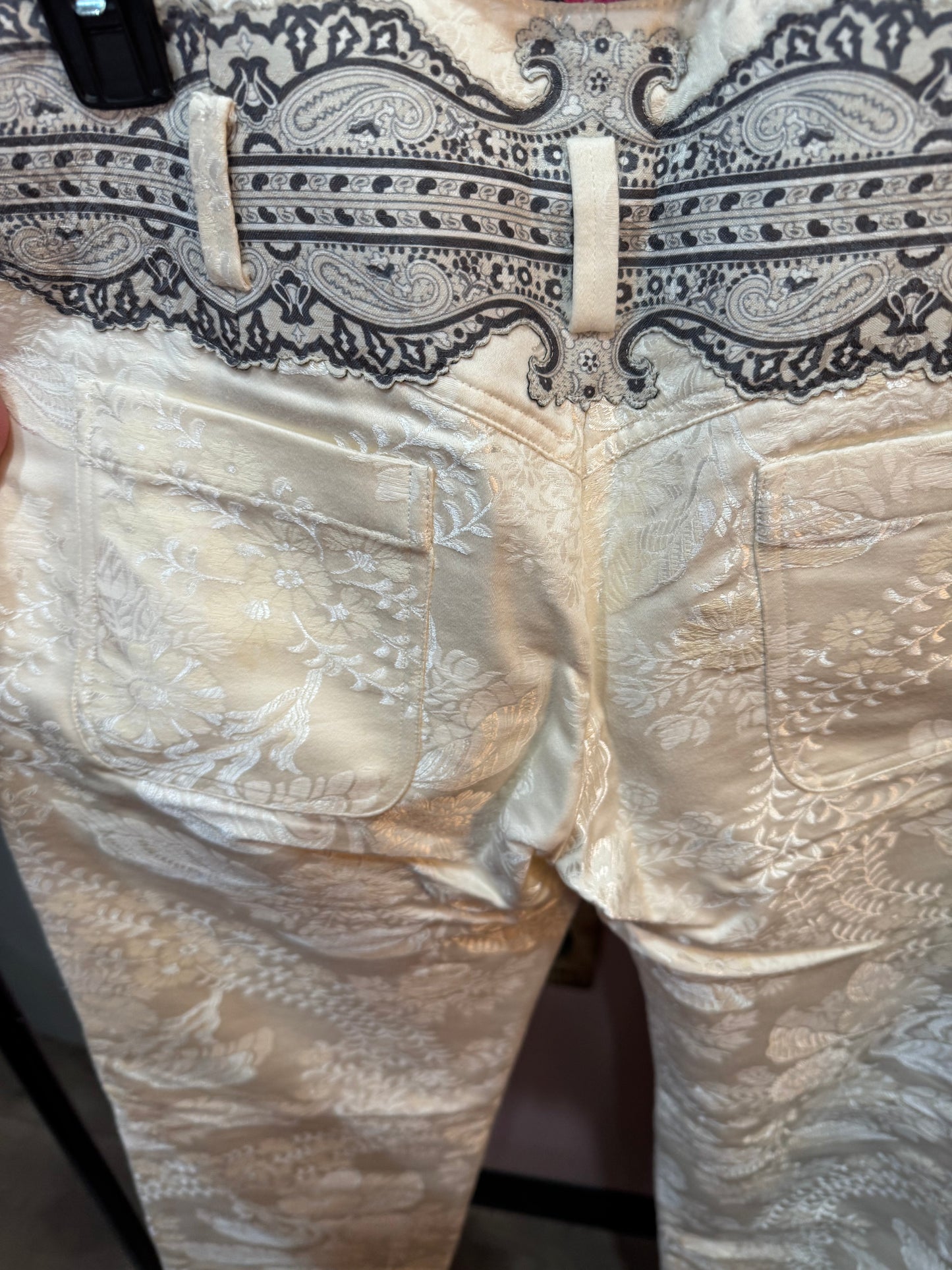 Balenciaga Paris white jeans with beautiful floral imprint throughout