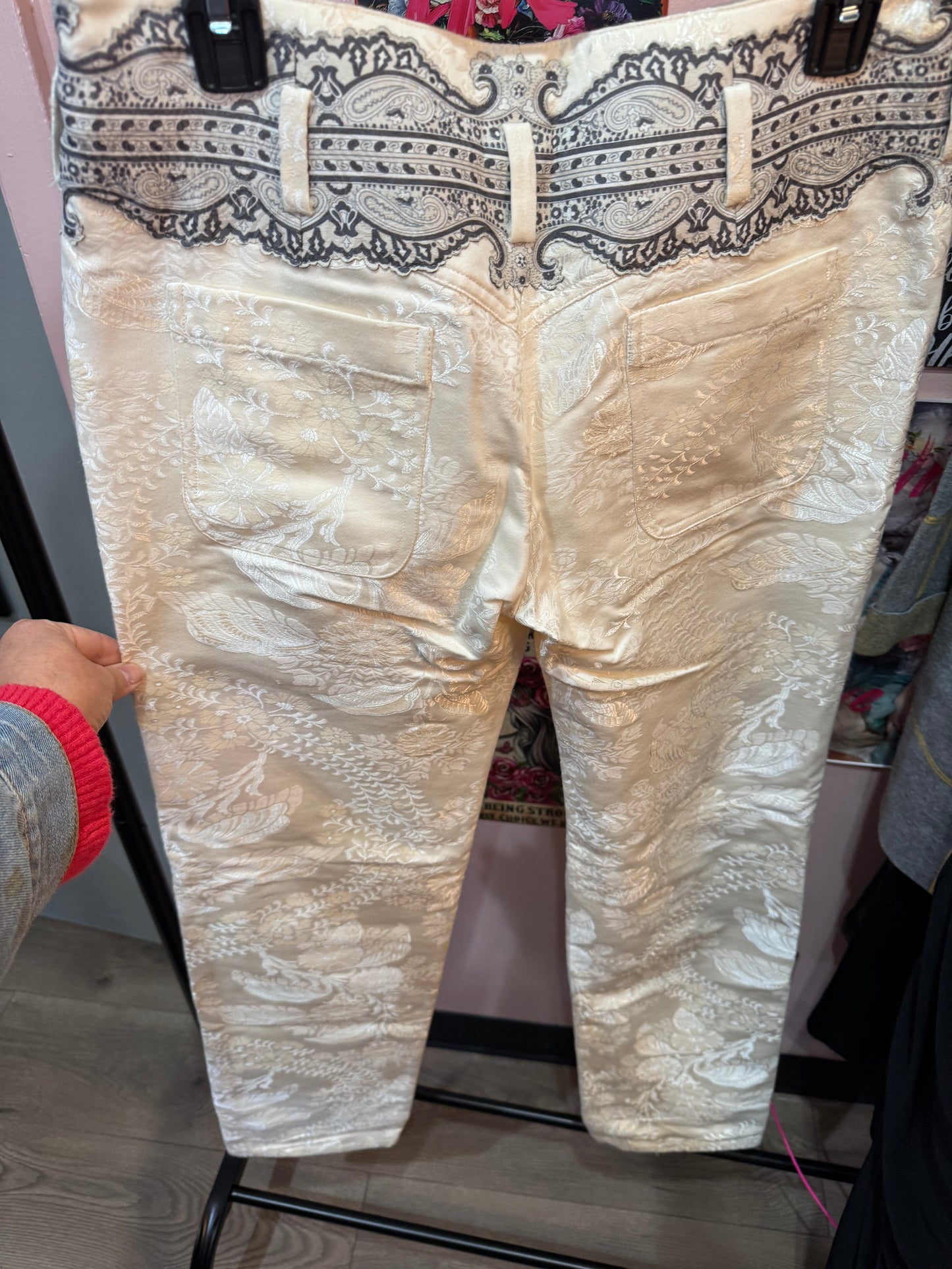 Balenciaga Paris white jeans with beautiful floral imprint throughout