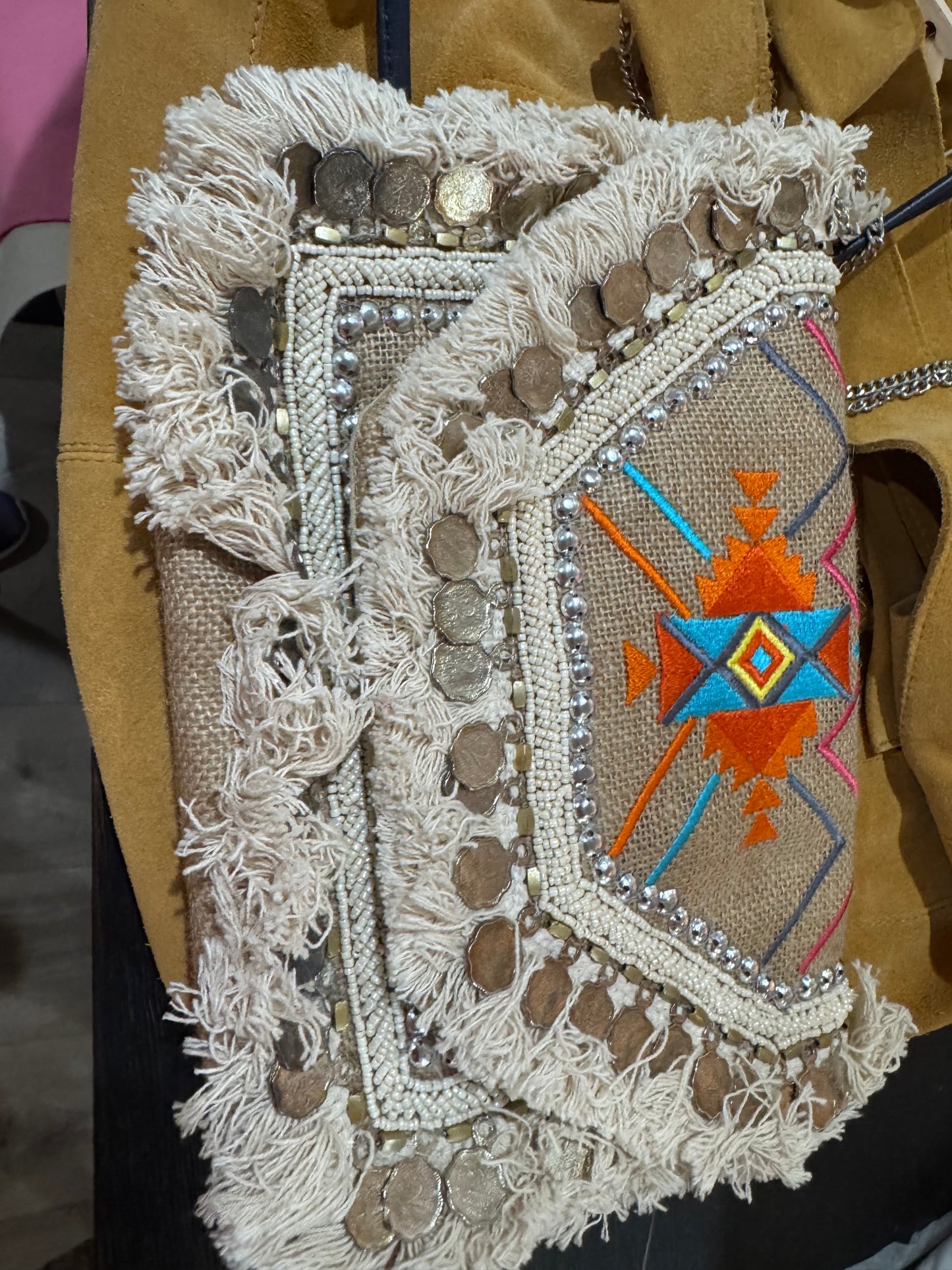 Boho small clutch (has chain attached)