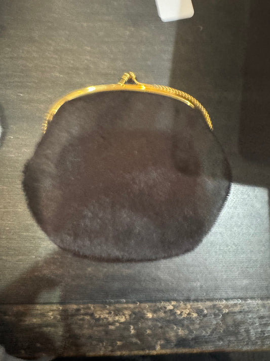 Beautiful Vintage Black Faux Fur Change Purse