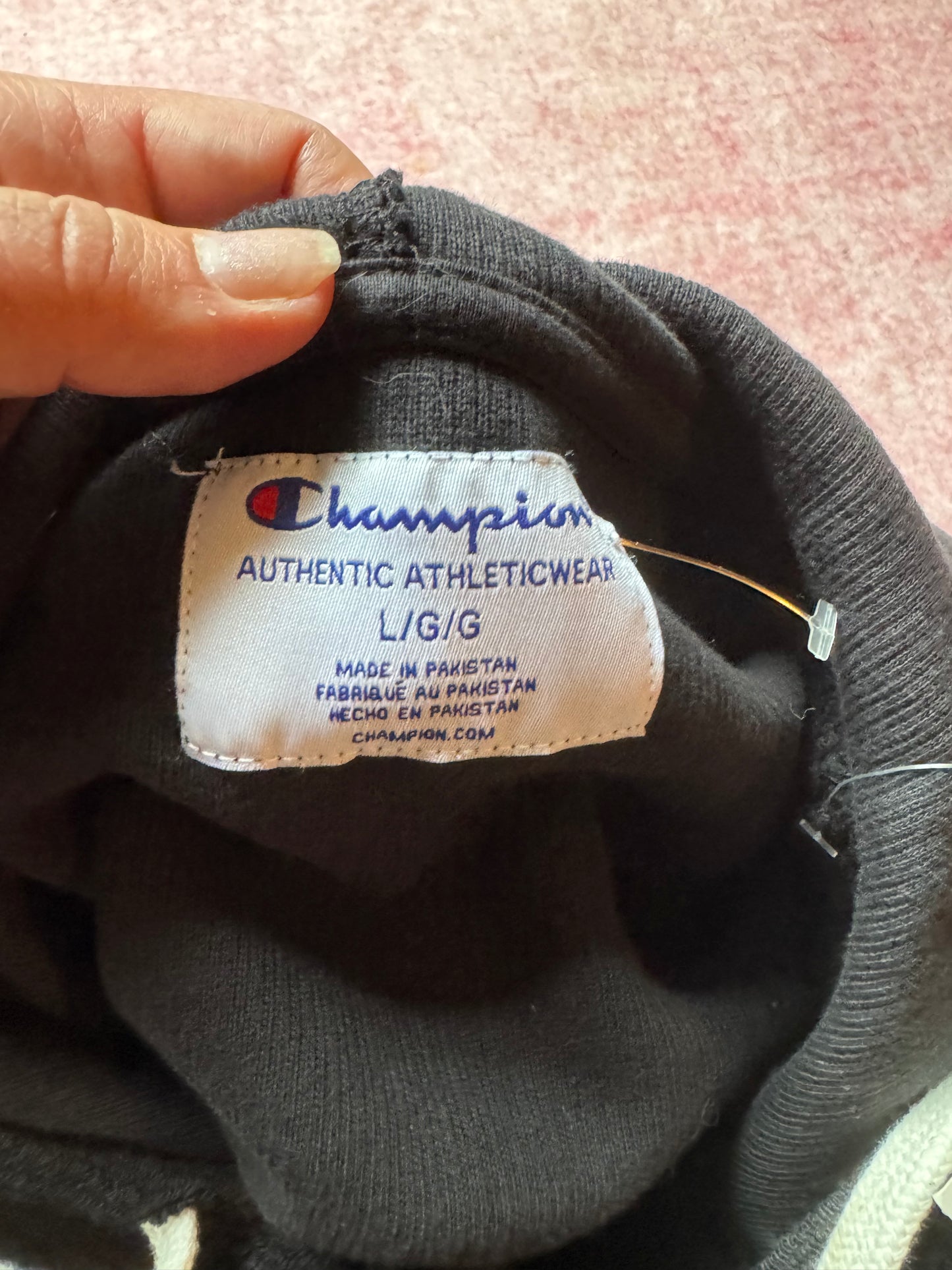 Champion Black Hooded Sweatshirt - Size Large