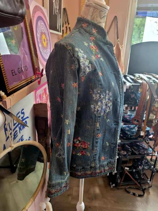 Jean Jacket with Unique Embroidery - Size XS