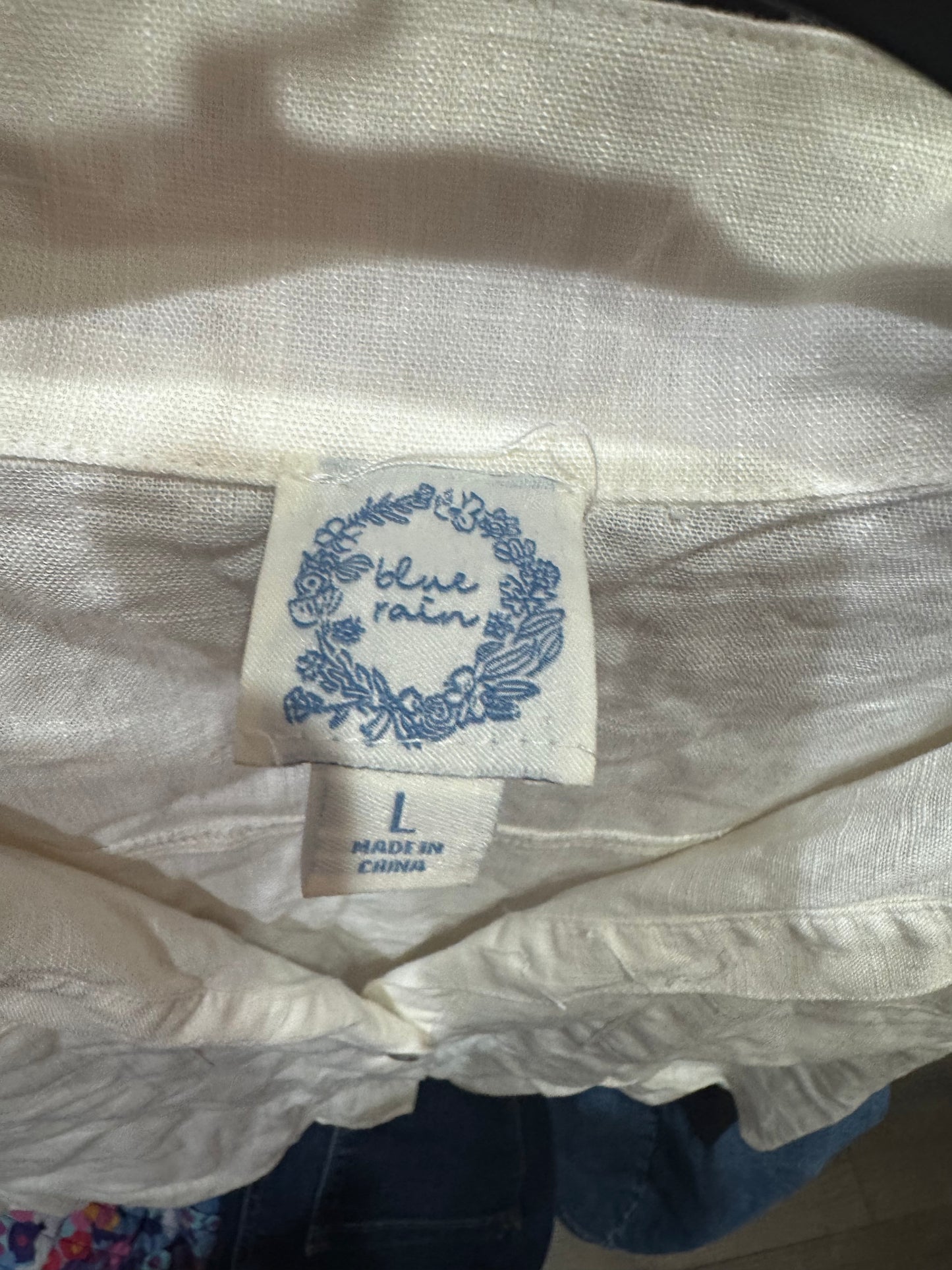 Blue Rain Size Large Cream Color Button Up TShirt