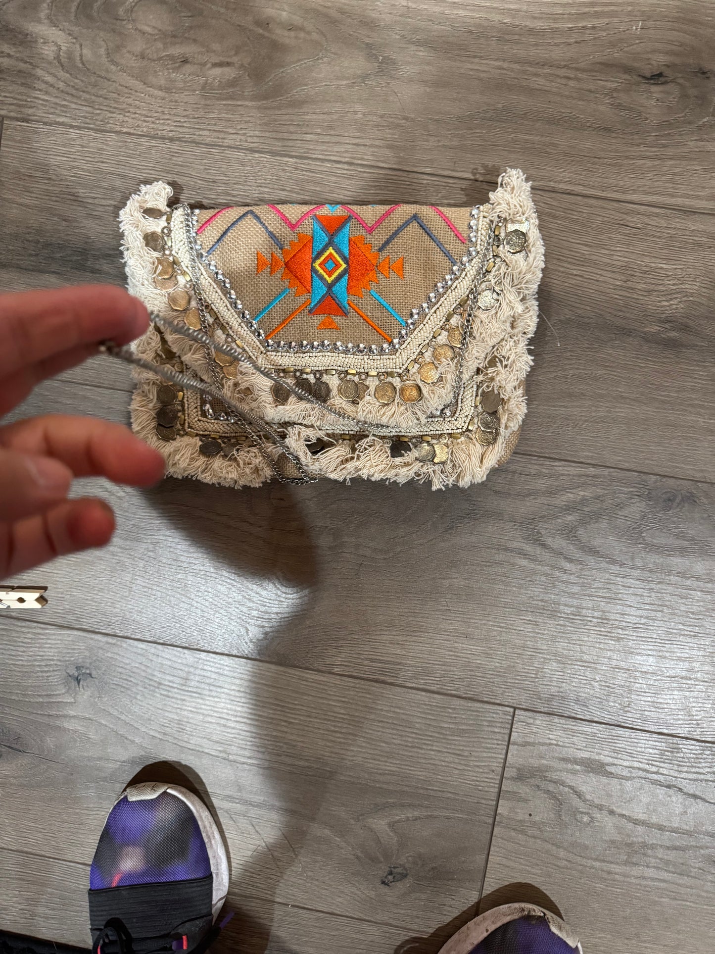 Boho small clutch (has chain attached)