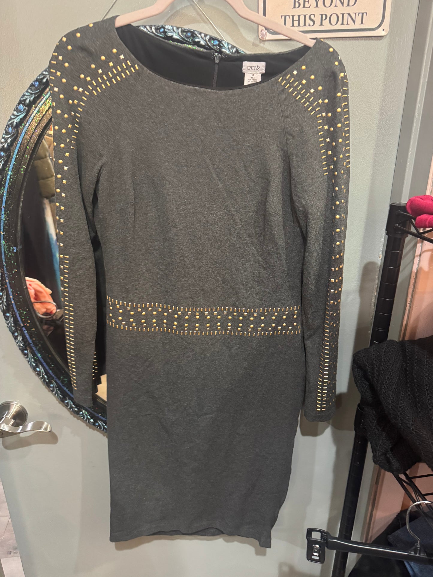 Cache Brand Dress - Gray with Gold Accent - Size Medium