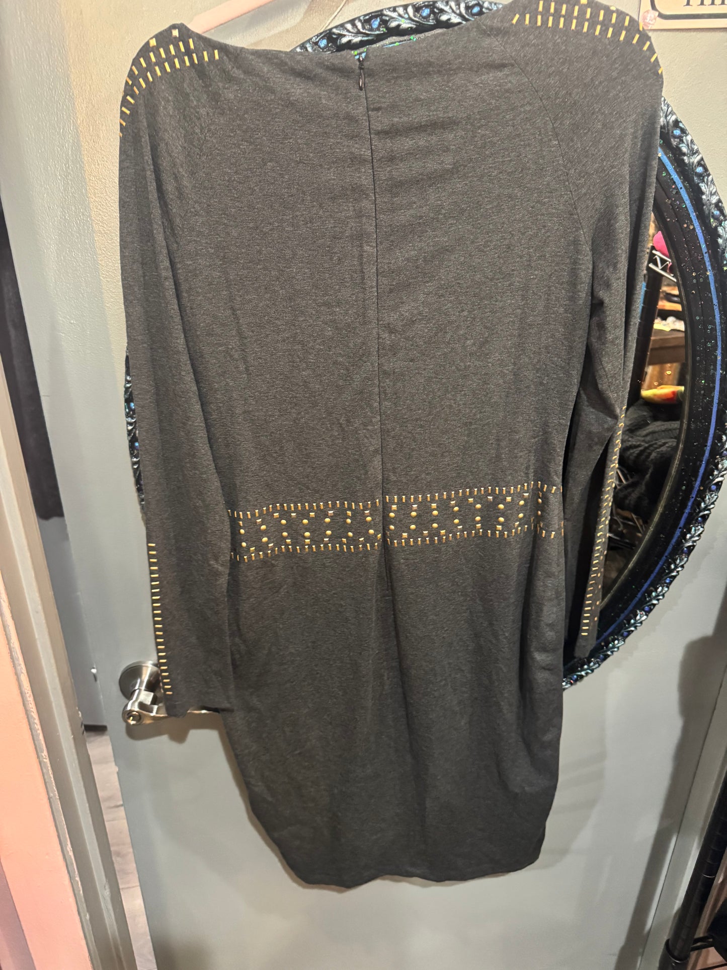 Cache Brand Dress - Gray with Gold Accent - Size Medium