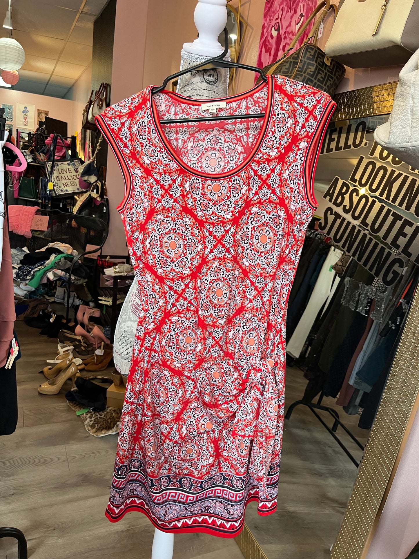 Max studio red mixed print dress