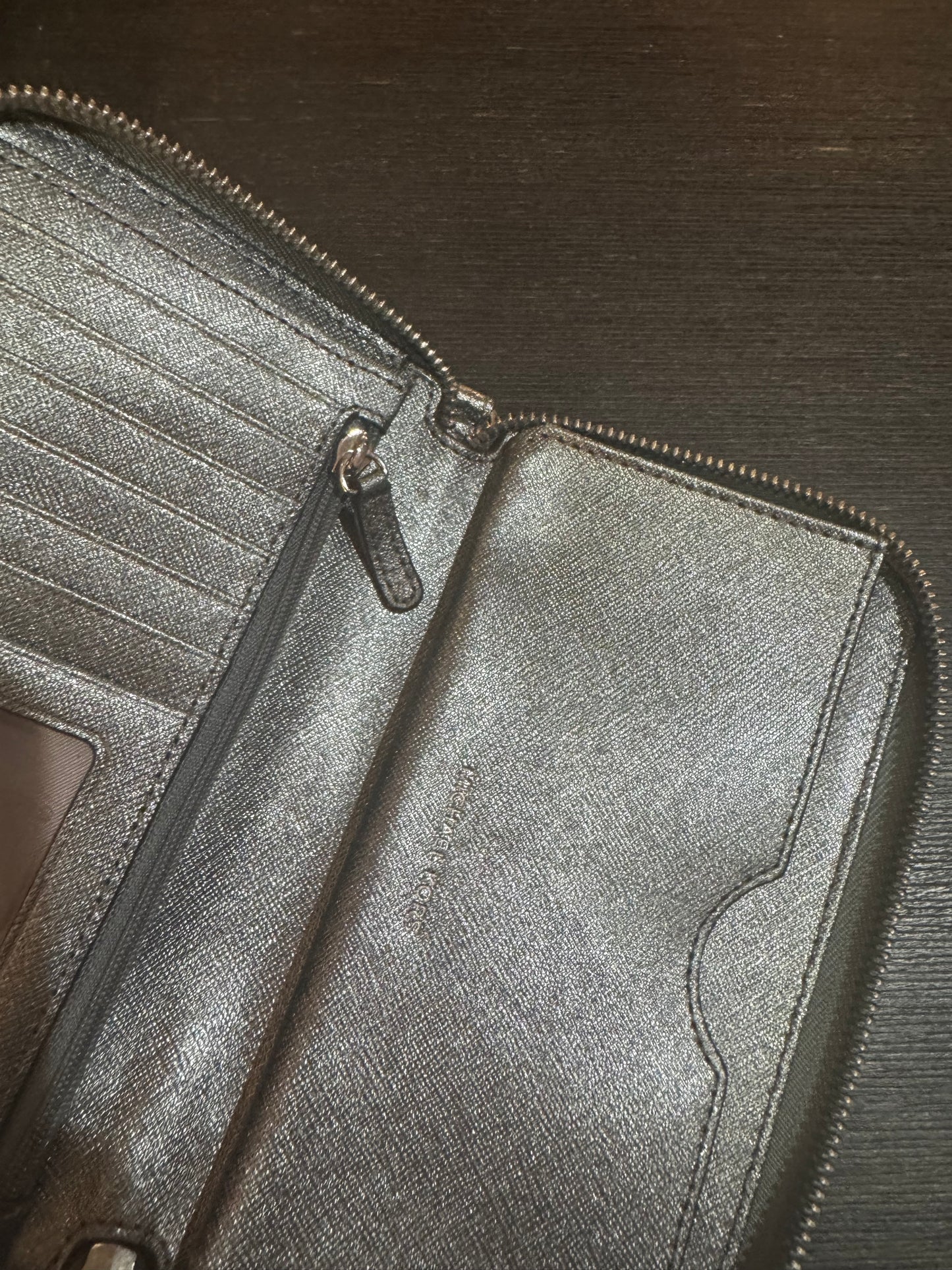 MK Metallic Look Zip Around Wallet