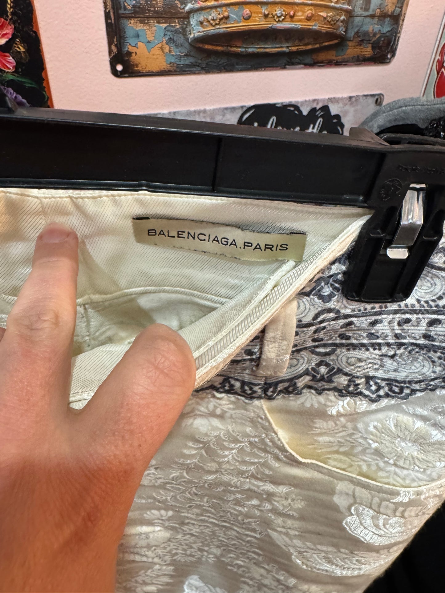 Balenciaga Paris white jeans with beautiful floral imprint throughout