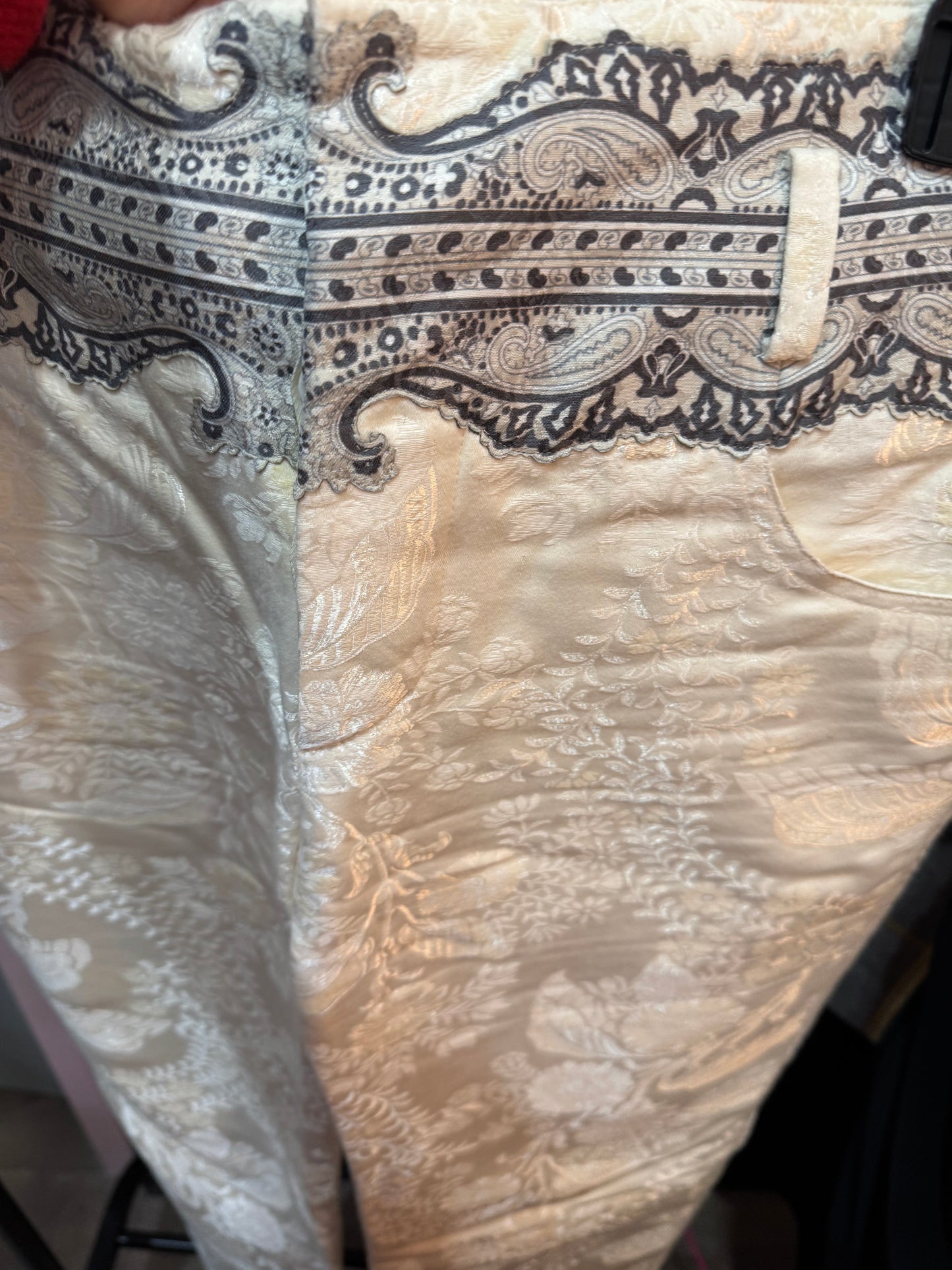 Balenciaga Paris white jeans with beautiful floral imprint throughout