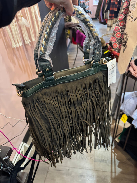 Green Fringe Handbag - New with Tags