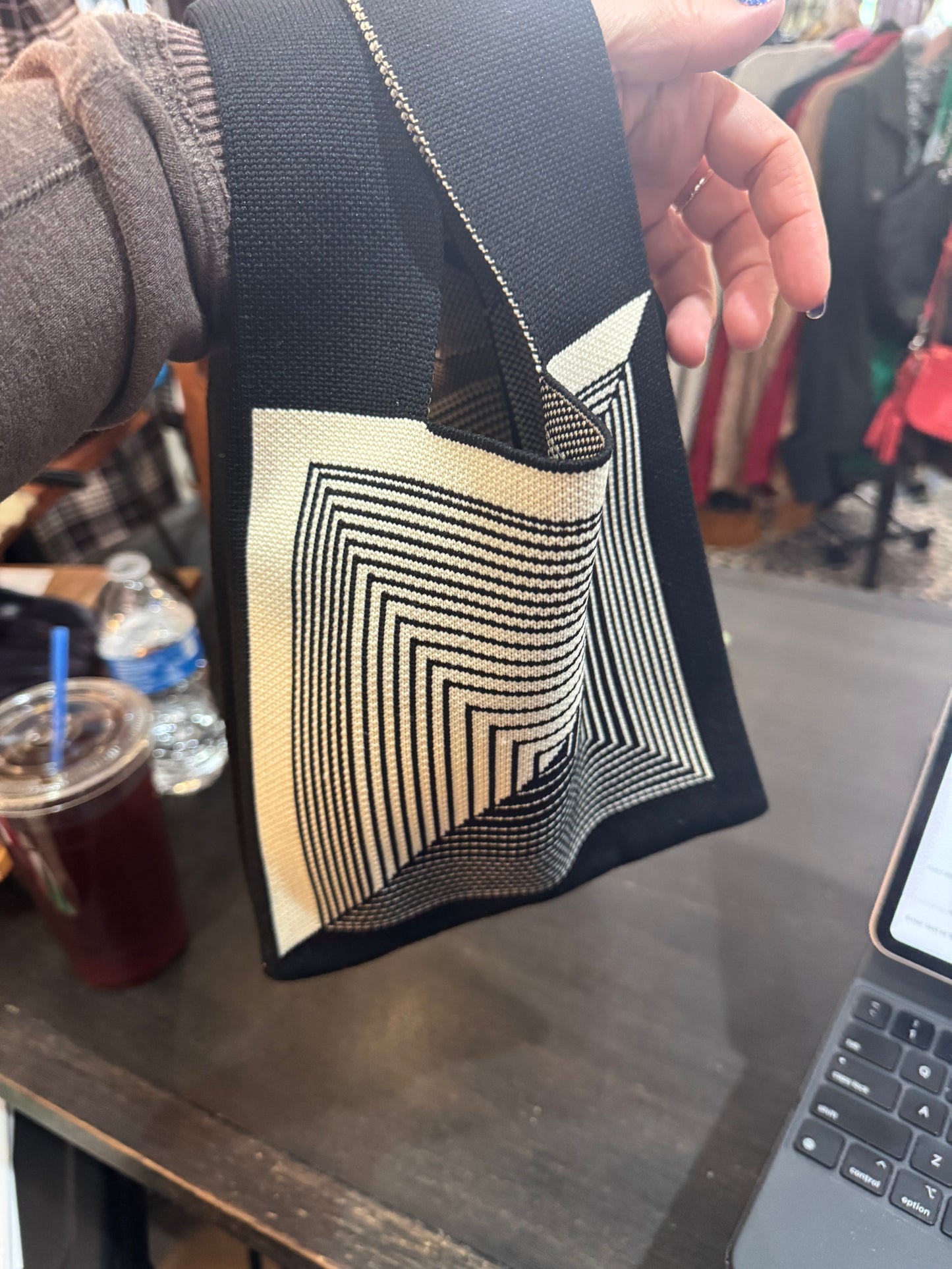 Small Cloth Handbag - Geometric Print - Like New Condition