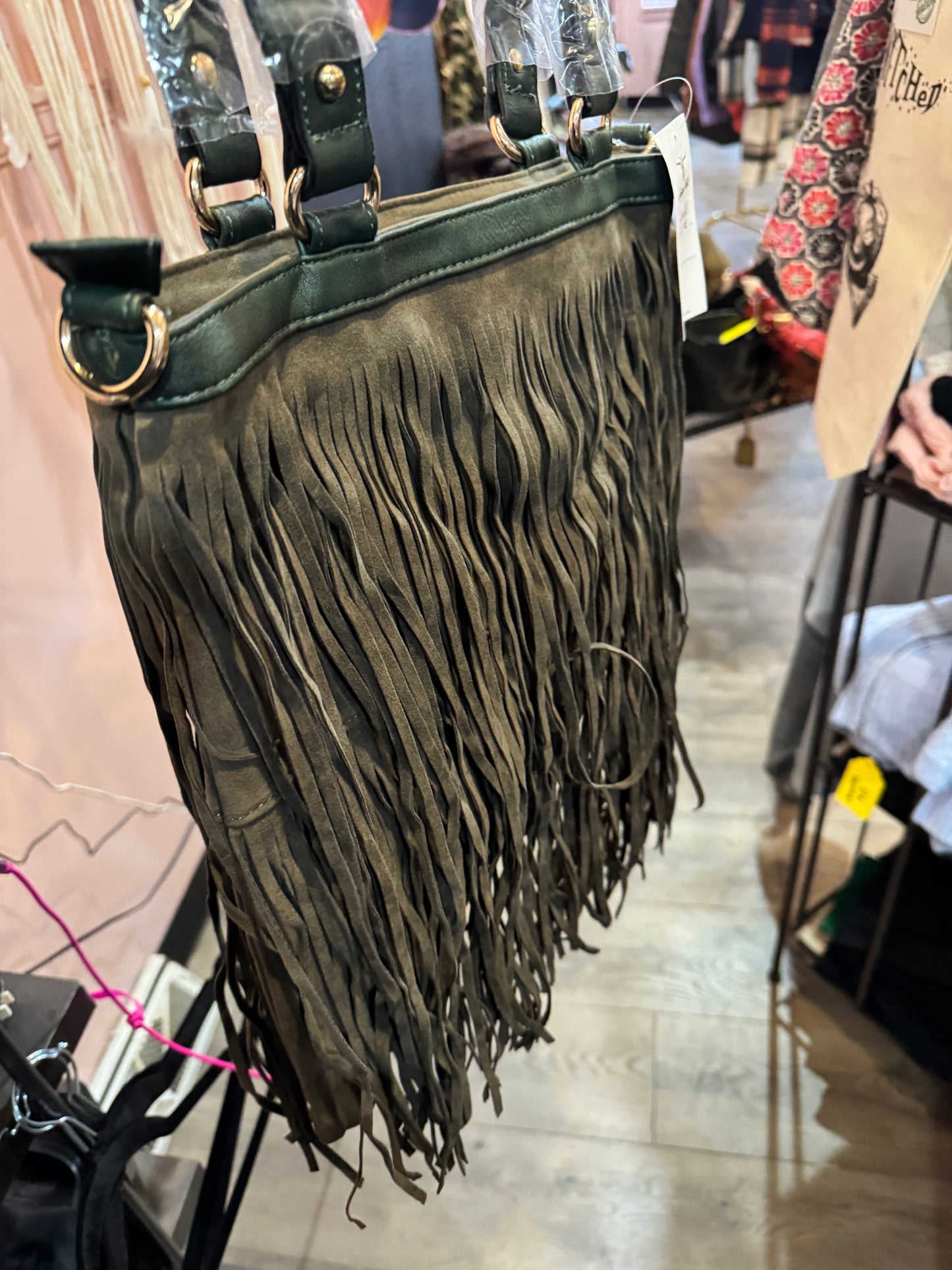 Green Fringe Handbag - New with Tags