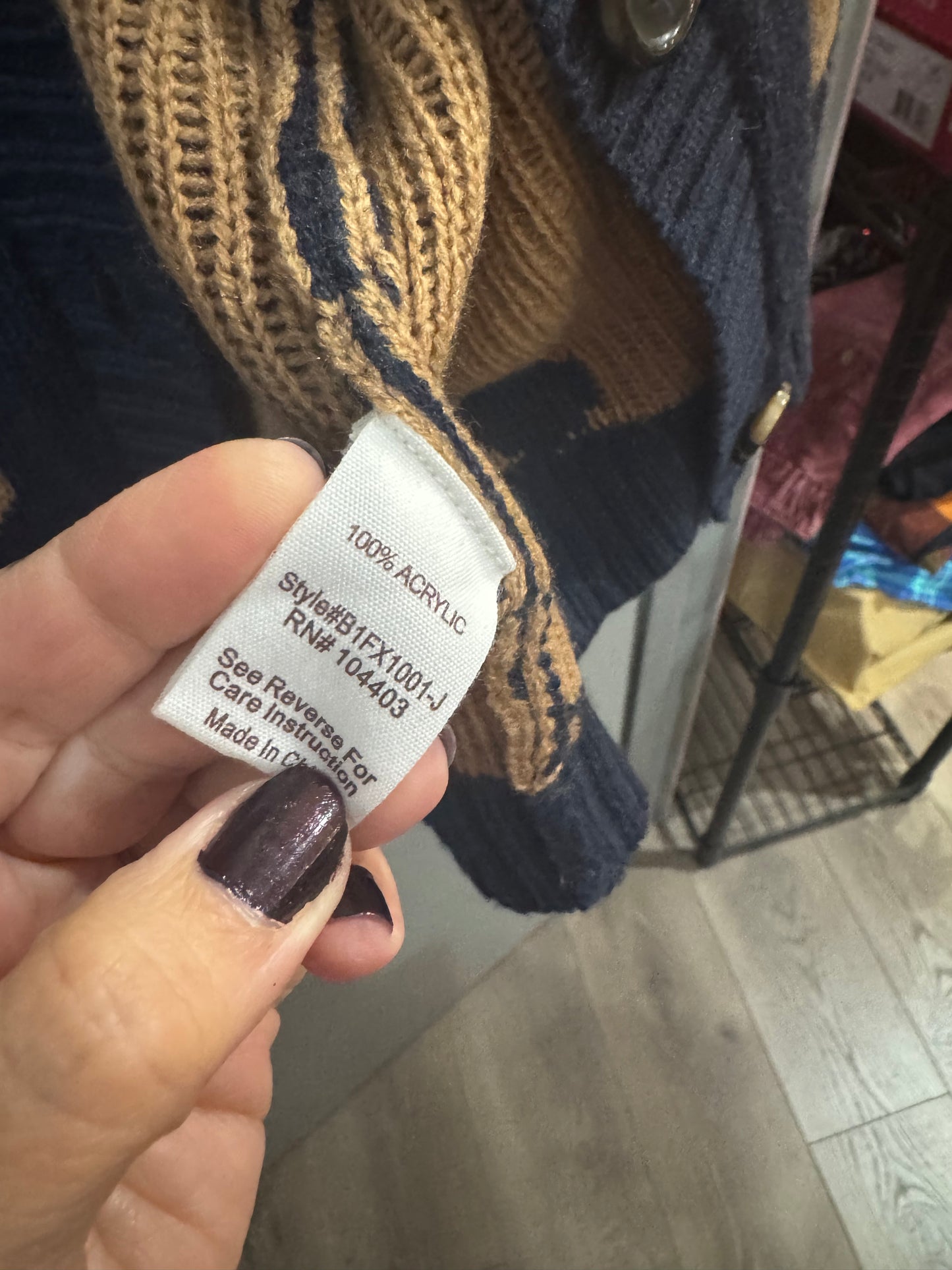 Cute Navy Blue Cardigan with Polka Dot Pattern - Size Medium