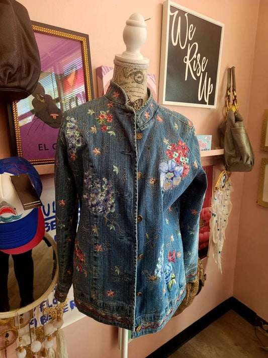 Jean Jacket with Unique Embroidery - Size XS