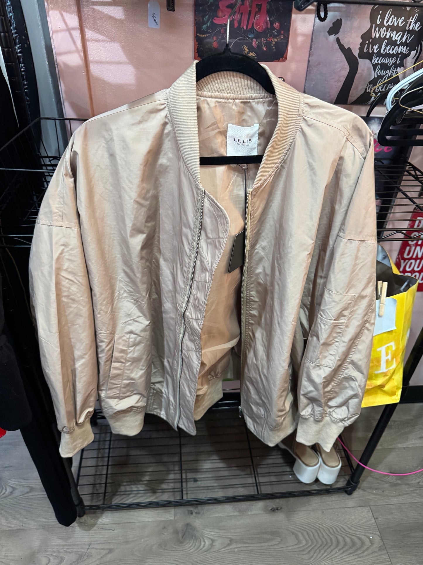 Cream Color Bomber Jacket - Size Large